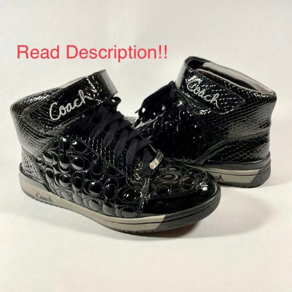 Different Size !!! Rare Coach Sneakers Black Nanette Shiny High Top Fashion